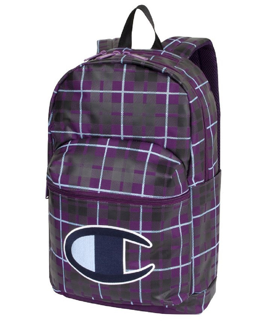 Champion Men's Plaid Zip Backpack Bag -Purple-Size Regular