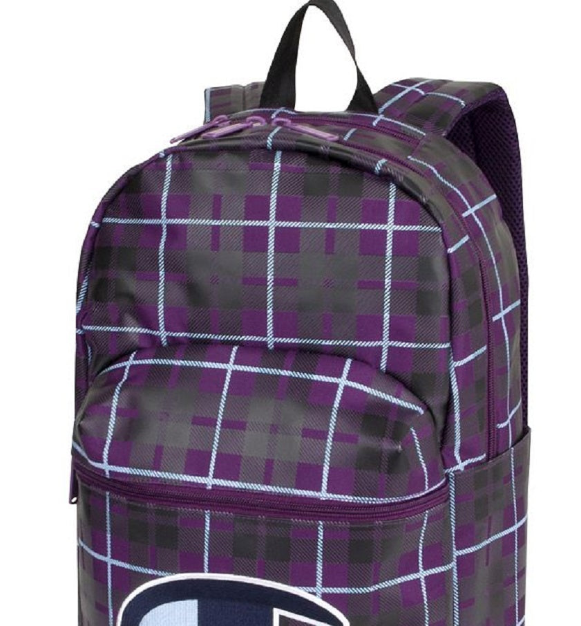 Champion Men's Plaid Zip Backpack Bag -Purple-Size Regular