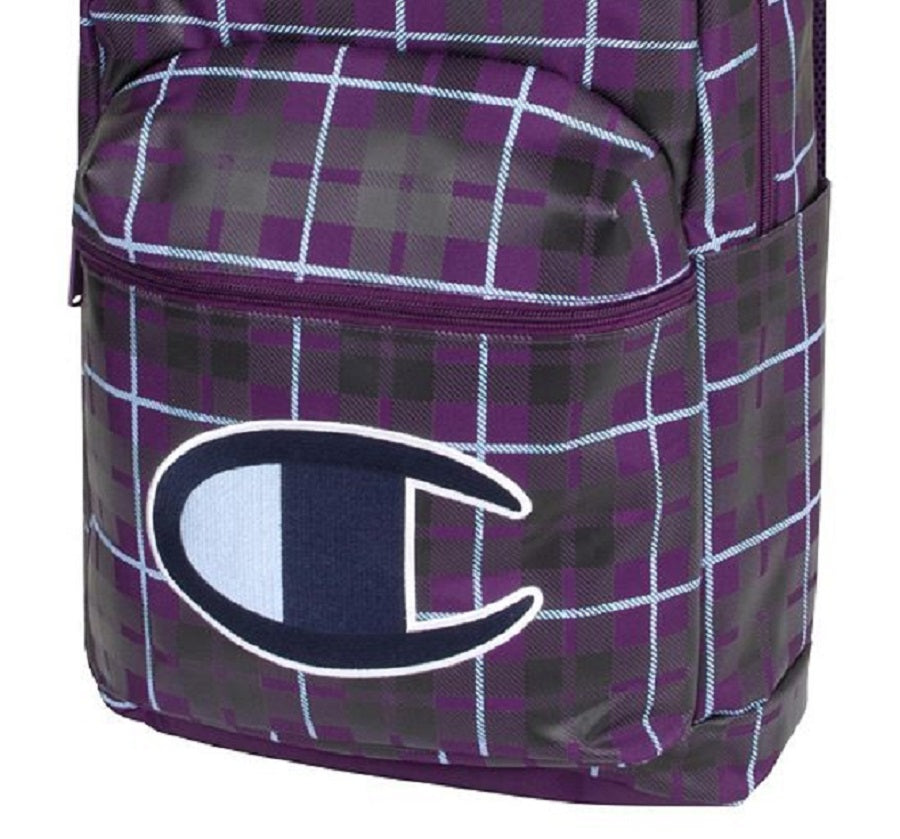 Champion Men's Plaid Zip Backpack Bag -Purple-Size Regular