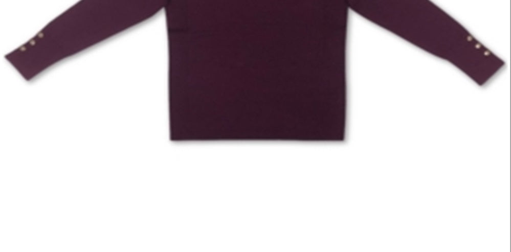 JM Collection Women's Button Cuff V Neck Pullover Sweater Purple Size Large