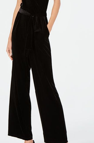 Alfani Women's Belted Velvet Jumpsuit Black Size Petite Large