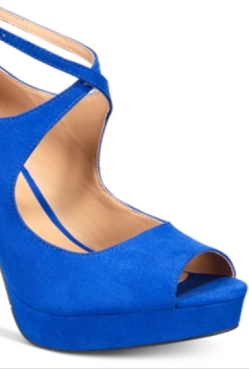 Thalia Sodi Women's Peep Toe Ankle Strap Classic Pumps Blue Size 10 M