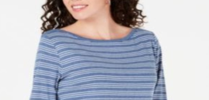 Karen Scott Women's Cotton Striped Vented Hem Top Blue Size X-Large