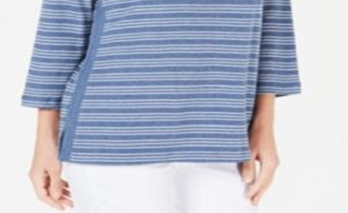 Karen Scott Women's Cotton Striped Vented Hem Top Blue Size X-Large