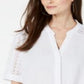 Alfani Women's Lace Inset Tie Front Top White Size Petite S