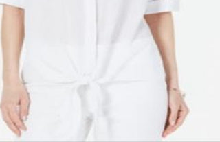 Alfani Women's Lace Inset Tie Front Top White Size Petite S