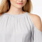 Alfani Women's Smocked Cold Shoulder Top Gray Size Petite Medium