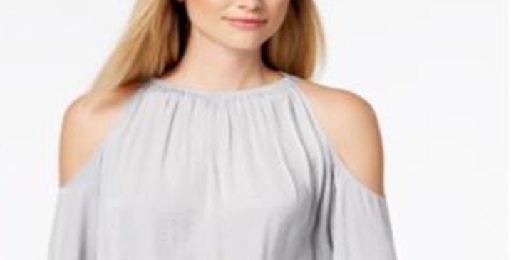 Alfani Women's Smocked Cold Shoulder Top Gray Size Petite Medium