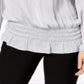 Alfani Women's Smocked Cold Shoulder Top Gray Size Petite Medium