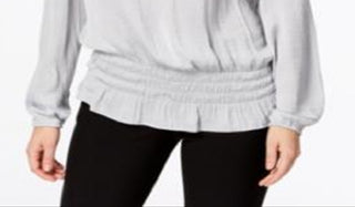 Alfani Women's Smocked Cold Shoulder Top Gray Size Petite Medium