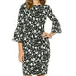Calvin Klein Women's Below the Knee Body Con Black & White Floral Bell Sleeve Dress Size 14
