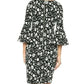 Calvin Klein Women's Below the Knee Body Con Black & White Floral Bell Sleeve Dress Size 14