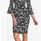Calvin Klein Women's Below the Knee Body Con Black & White Floral Bell Sleeve Dress Size 14