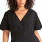 Rachel Roy Women's Ruffled Short Sleeve V Neck Tea Length Faux Wrap Wear to Work Dress Black Size 16W