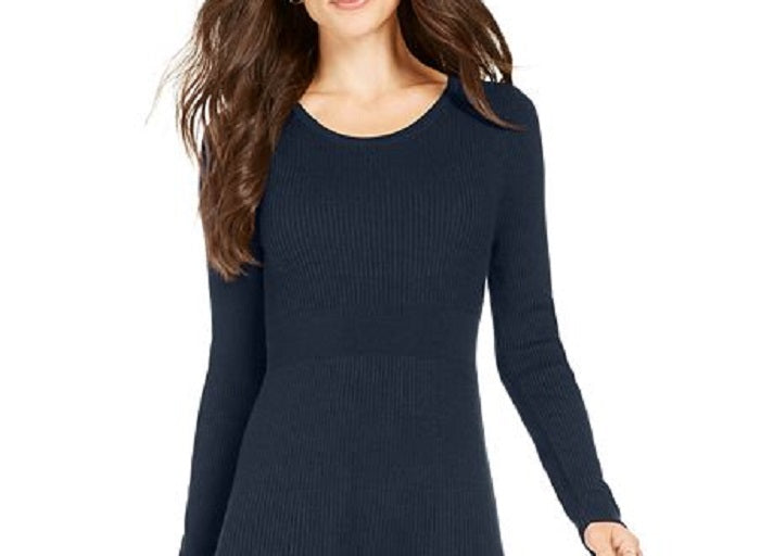 Style & Co Women's Ribbed Sweater Dress Blue Size PP