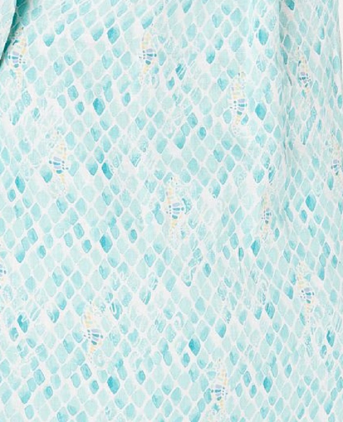Charter Club Women's Plus Printed Button Front Roll Tab Sleeve Linen Top Blue Size 4X