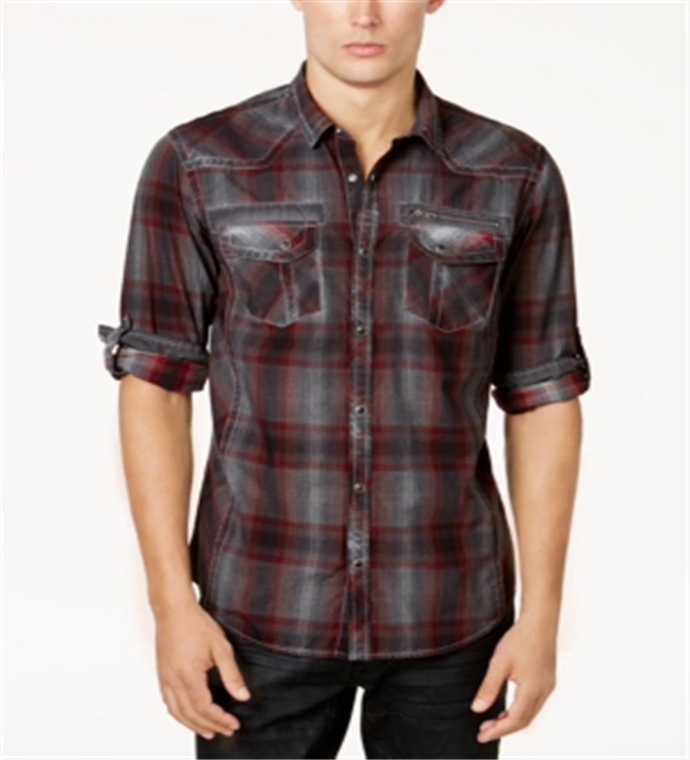 INC International Concepts Men's Johnny Cotton Plaid Western Shirt Red Size XXX-Large