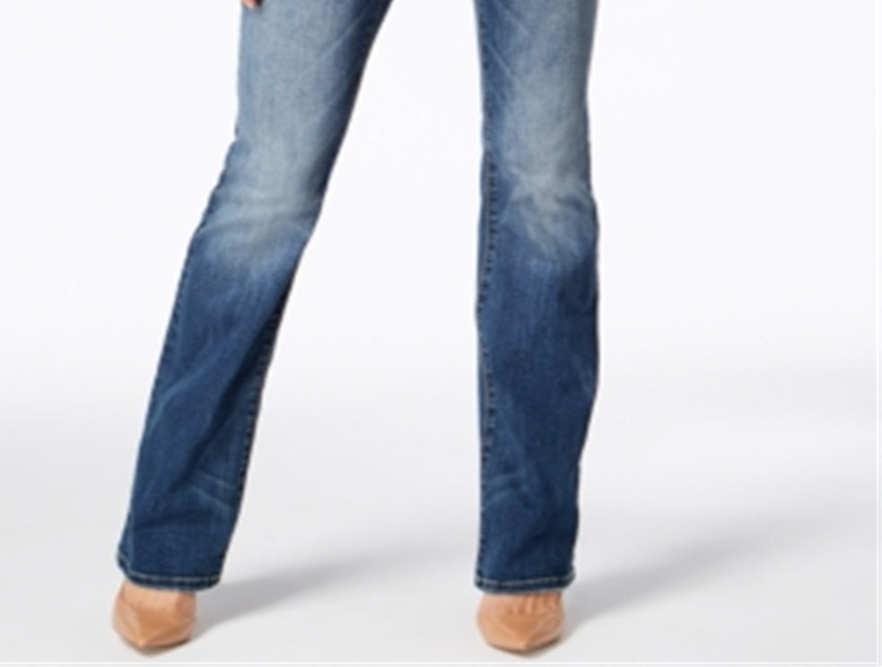 INC International Concepts Women's Wash Mid Rise Bootcut Leg Stretch Jeans Blue Size 0