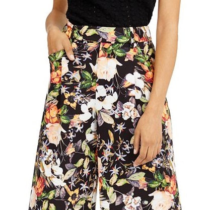 INC International Concepts Women's Printed Culottes Black Size 12