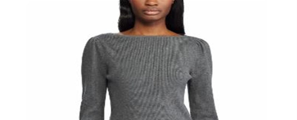 Ralph Lauren Women's Puff Sleeve Boat Neck Sweater Gray Size Small