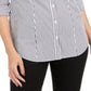 Charter Club Women's Striped Cuffed Collared Button up Wear to Work Top Black Size 4