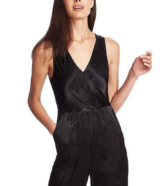 1.STATE Women's Sleeveless V Neck Evening Straight Leg Jumpsuit Black Size 4