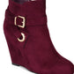 Rebel by Zigi Women's  Wrapping Buckle Strap Grommet Hardware Keylie Round Toe Wedge Zip-up Booties Burgundy Size 9