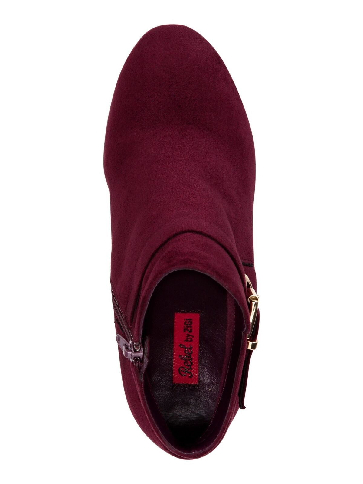 Rebel by Zigi Women's  Wrapping Buckle Strap Grommet Hardware Keylie Round Toe Wedge Zip-up Booties Burgundy Size 9