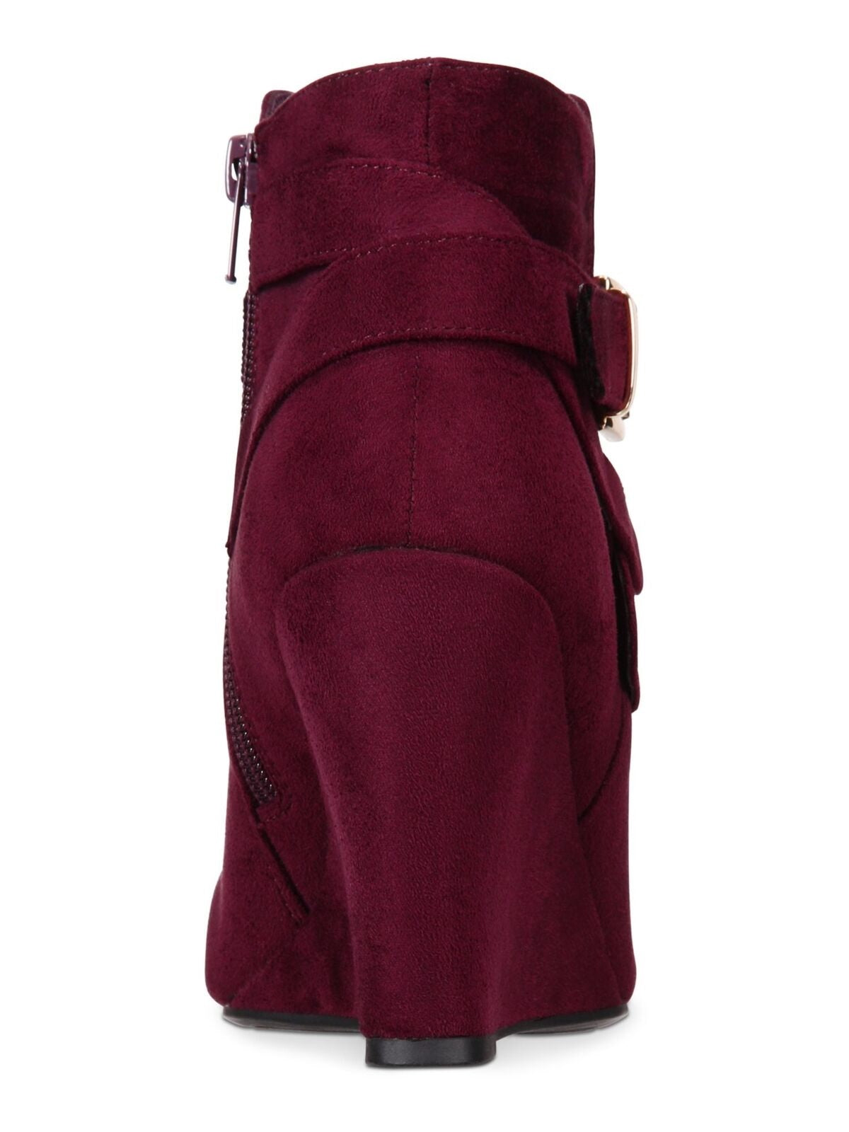 Rebel by Zigi Women's  Wrapping Buckle Strap Grommet Hardware Keylie Round Toe Wedge Zip-up Booties Burgundy Size 9