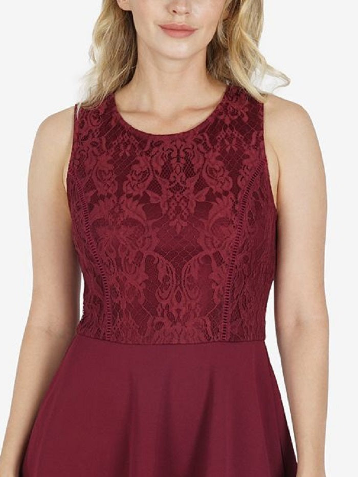 Speechless Women's Embroidered Zippered Sleeveless Jewel Neck Short Ruffled Dress Red Size Medium