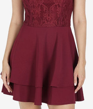 Speechless Women's Embroidered Zippered Sleeveless Jewel Neck Short Ruffled Dress Red Size Medium