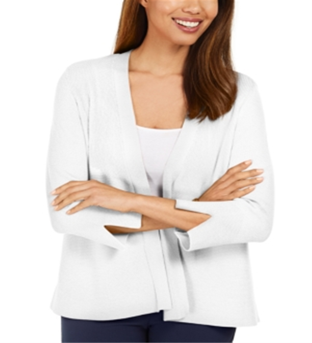 JM Collection Women's Mixed Ribbed Split Sleeve Cardigan White Size X-Small