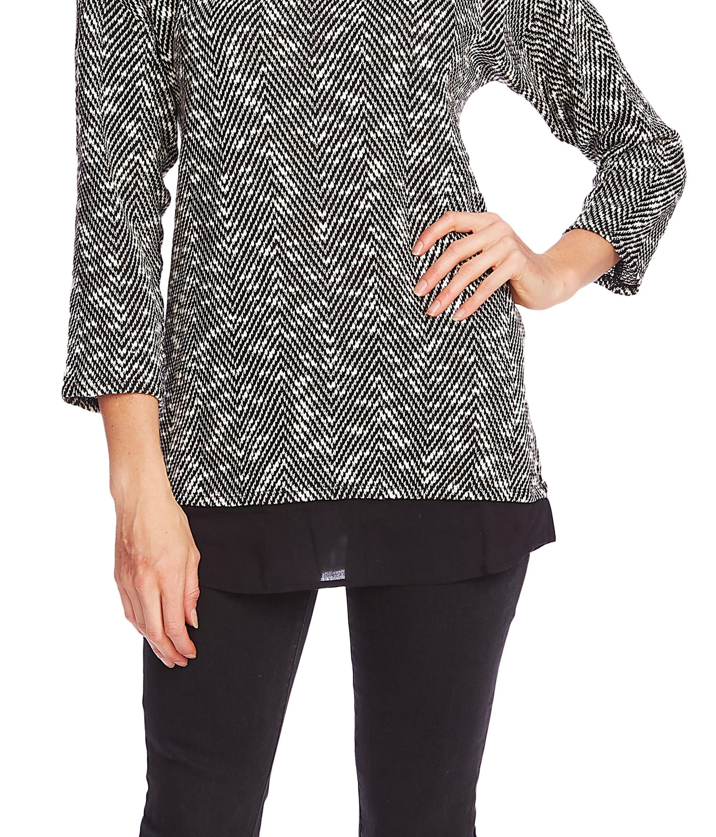 Vince Camuto Women's Herringbone Layered Look Mock Turtleneck Sweater Gray Size X-Small