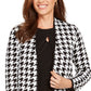 Kasper Women's Houndstooth Print Open Front Topper Jacket Black Size Medium