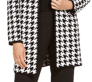 Kasper Women's Houndstooth Print Open Front Topper Jacket Black Size Medium