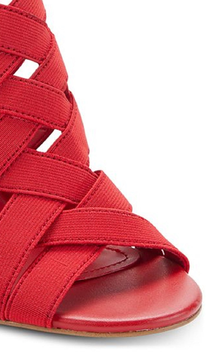 DKNY Women's Heva Leather Strappy Heel Sandals Red 9.5 Medium