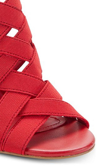 DKNY Women's Heva Leather Strappy Heel Sandals Red 9.5 Medium