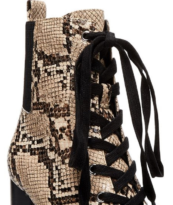 Steve Madden Women's Round Toe Block Heel Lace up Leather Hiking Boots Beige Size 9