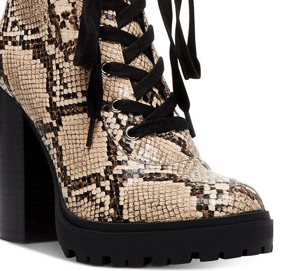 Steve Madden Women's Round Toe Block Heel Lace up Leather Hiking Boots Beige Size 9