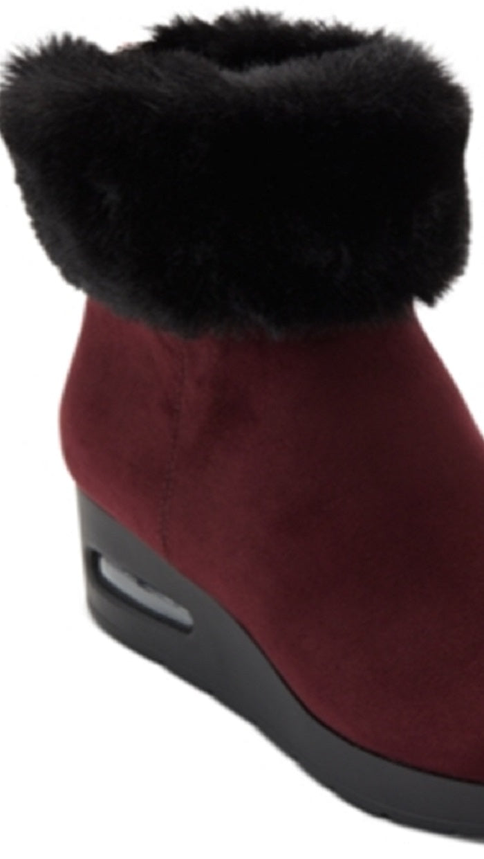 DKNY Women's Abri Faux Fur Round Toe Ankle Fashion Boots Red Size 9.5