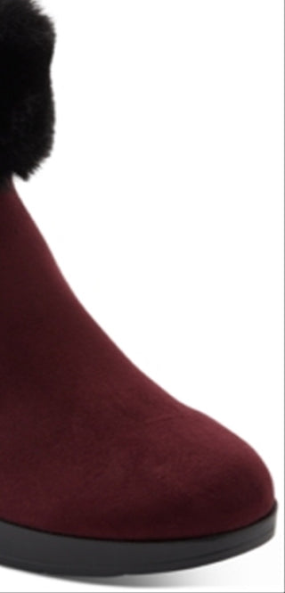 DKNY Women's Abri Faux Fur Round Toe Ankle Fashion Boots Red Size 9.5