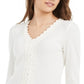 American Rag Junior's Lace TrimButton Front Top White Size Large