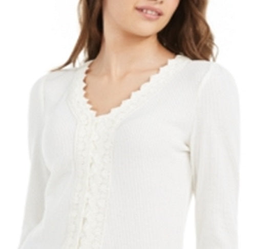 American Rag Junior's Lace TrimButton Front Top White Size Large