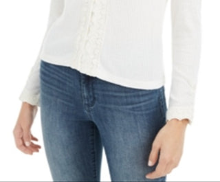 American Rag Junior's Lace TrimButton Front Top White Size Large