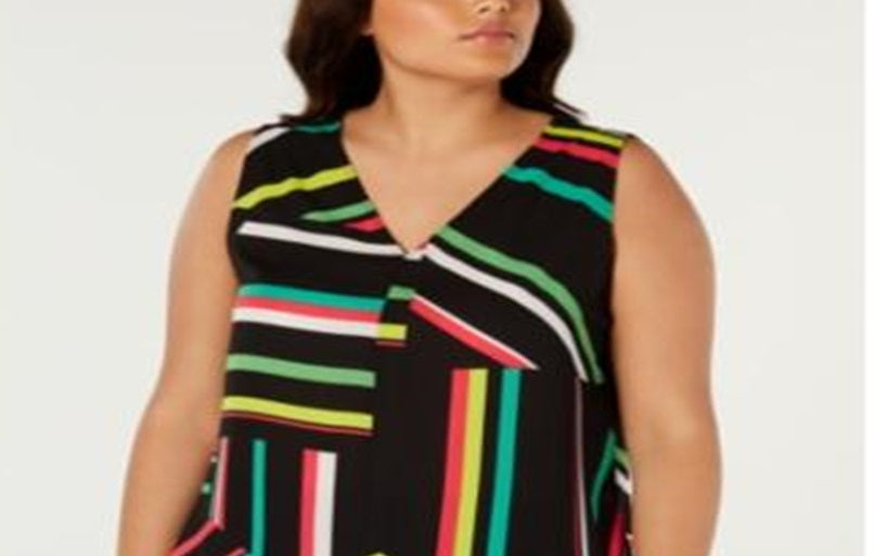 BAR III Womens Striped Sleeveless V Neck Tank Top Black Size XXXL