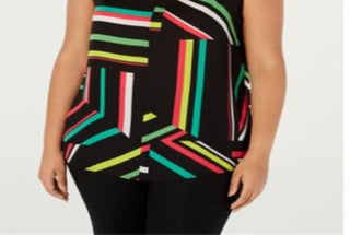 BAR III Womens Striped Sleeveless V Neck Tank Top Black Size XXXL