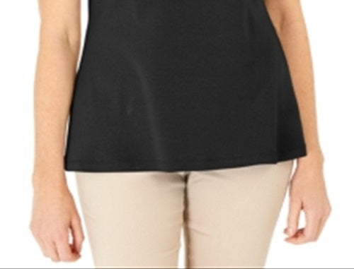 Karen Scott Women's Cotton Crochet Front Top Black Size Small