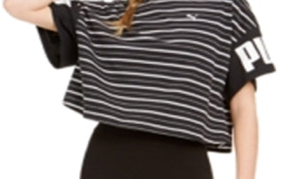 Puma Women's Rebel Cotton Striped T-Shirt Black Size Medium
