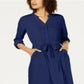Alfani Women's 3/4 Sleeve Belted Shirtdress Blue Size 4 Petite