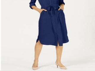 Alfani Women's 3/4 Sleeve Belted Shirtdress Blue Size 4 Petite